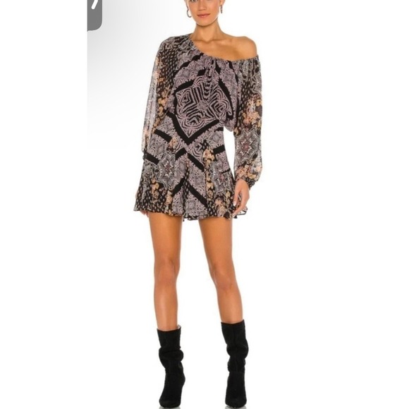 Free‎ People Seven Wonders Mini Dress Size XS Boho Hippie Multi Media Print - Picture 1 of 11